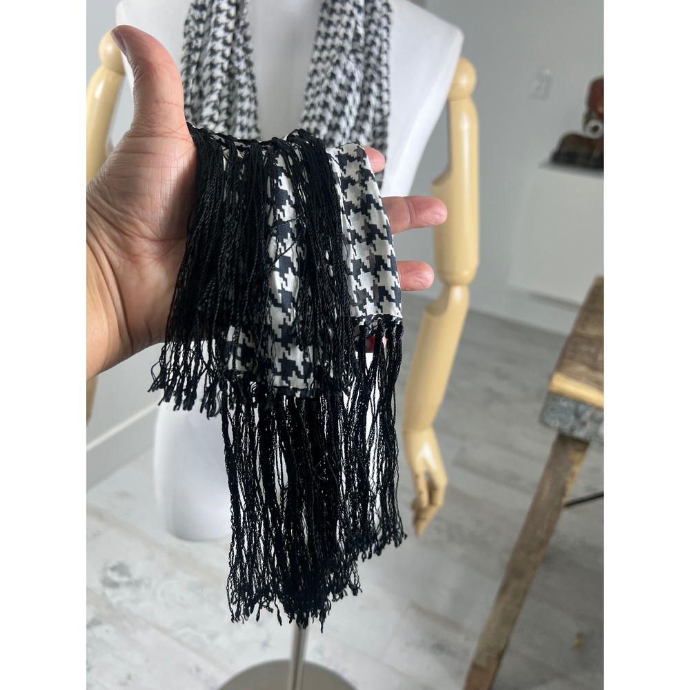 Silk Houndstooth Fringe Scarf 64" x 12.5" - Picture 3 of 6